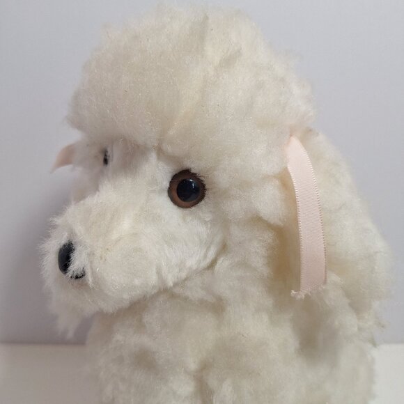 1980 Dakin Yvette White Poodle Pillow Pets Plush Bean Bag 9" w Tag & Pink Bows - Picture 2 of 16